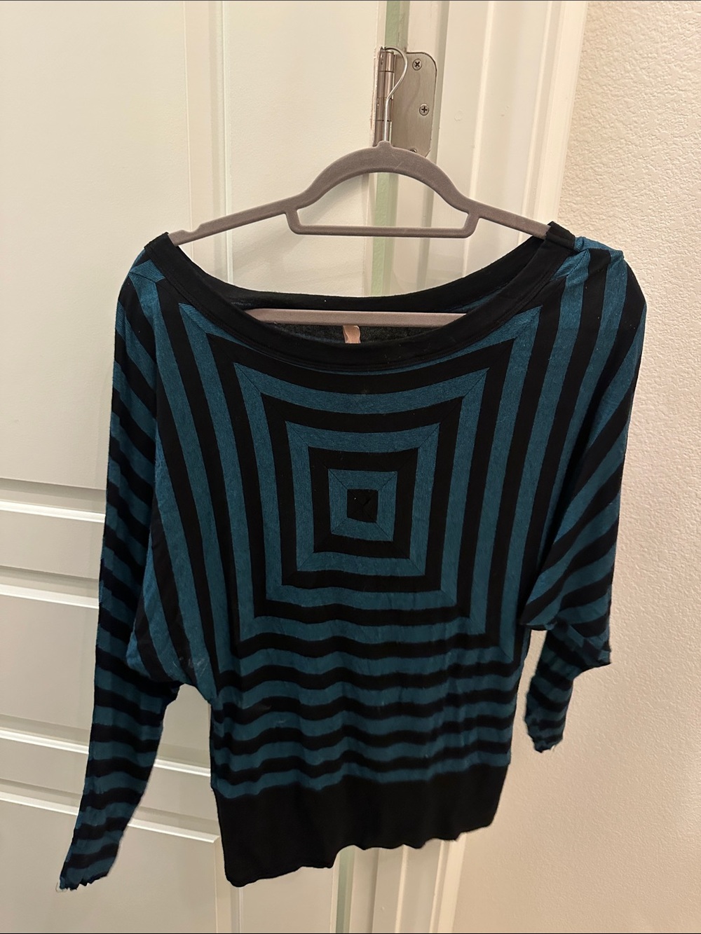Bailey 44 Teal and Black Striped Long Sleeve Top